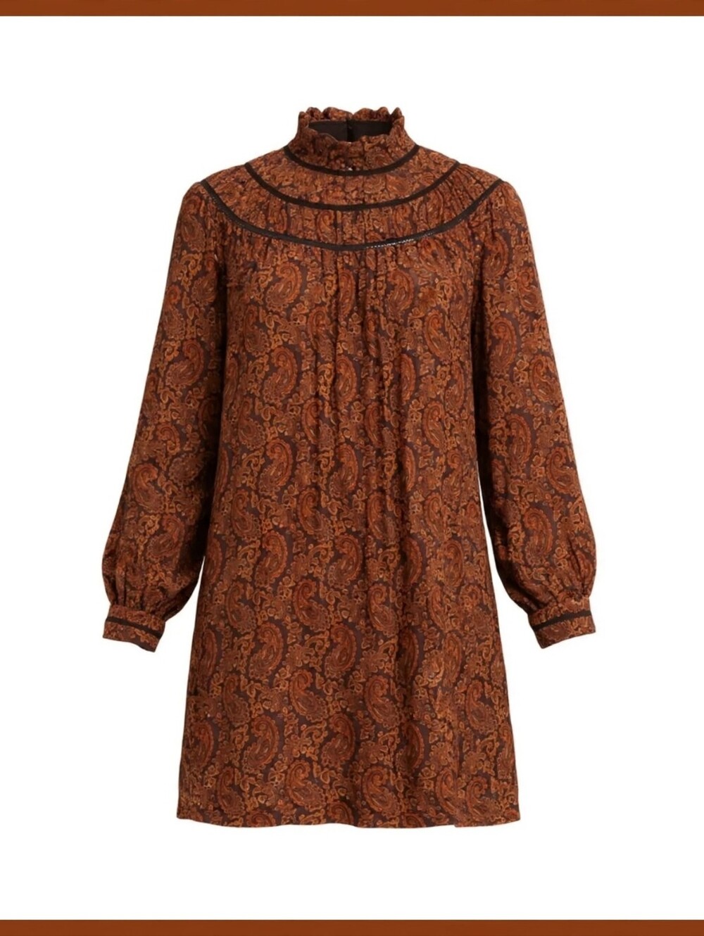 Rebecca Minkoff Rust Paisley Boho Mock Neck Shift Dress | Long Sleeve Size M